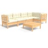 Salon de jardin 6 pcs avec coussins crème bois de pin 644900644900