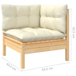 Salon de jardin 6 pcs avec coussins crème bois de pin 644900644900