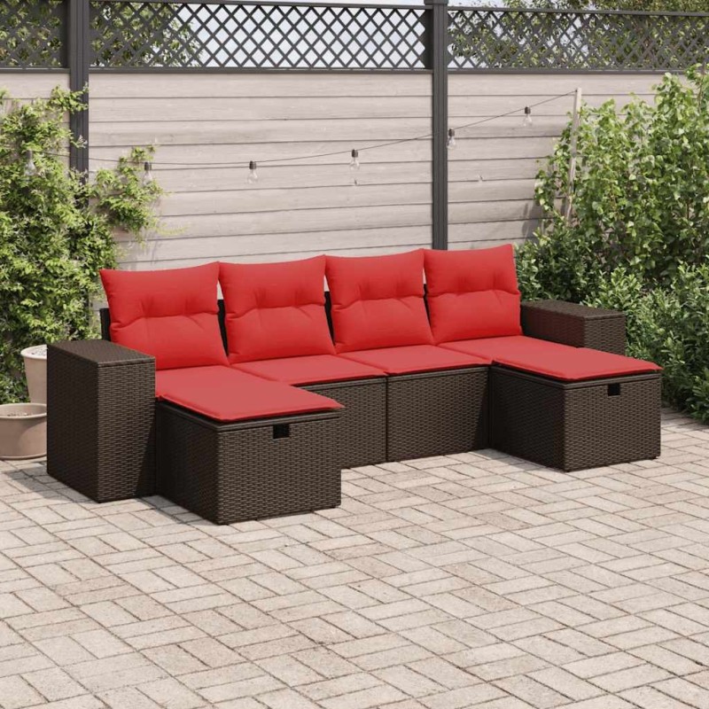 Salon de jardin avec coussins 6 pcs marron résine tressée 644907644907