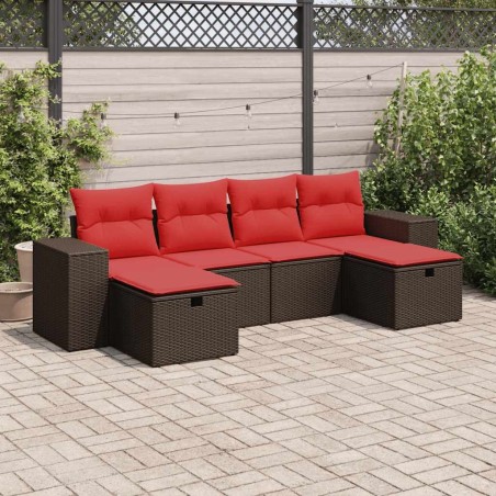 Salon de jardin avec coussins 6 pcs marron résine tressée 644907644907