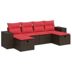 Salon de jardin avec coussins 6 pcs marron résine tressée 644907644907