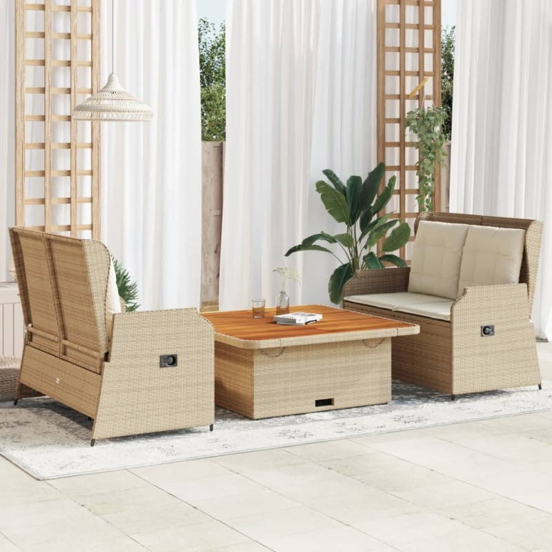 Salon de jardin avec coussins 3 pcs beige résine tressée 644914644914