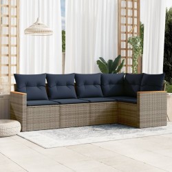 Ensemble de canapé de jardin 5 pcs avec coussins gris résine tressée 644936644936
