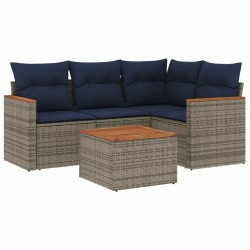 Ensemble de canapé de jardin 5 pcs avec coussins gris résine tressée 644937644937