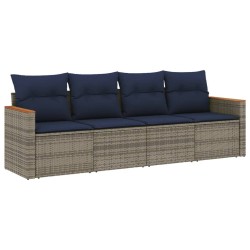 Ensemble de canapé de jardin 4 pcs avec coussins gris résine tressée 644939644939
