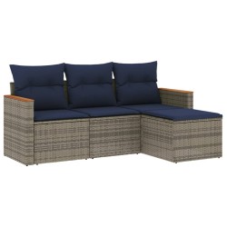 Ensemble de canapé de jardin 4 pcs avec coussins gris résine tressée 644942644942