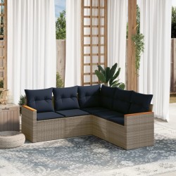 Ensemble de canapé de jardin 5 pcs avec coussins gris résine tressée 644947644947