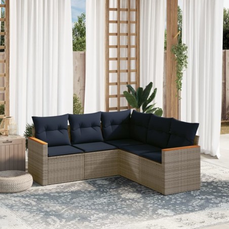 Ensemble de canapé de jardin 5 pcs avec coussins gris résine tressée 644947644947