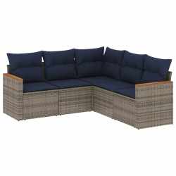 Ensemble de canapé de jardin 5 pcs avec coussins gris résine tressée 644947644947