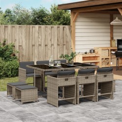 Ensemble à manger de jardin 11pcs avec coussins gris poly rotin 644951644951