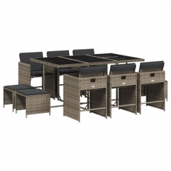 Ensemble à manger de jardin 11pcs avec coussins gris poly rotin 644951644951