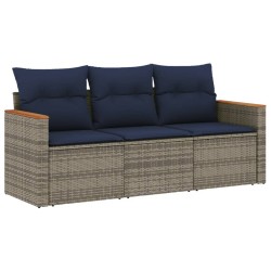 Ensemble de canapé de jardin 3 pcs avec coussins gris résine tressée 644964644964