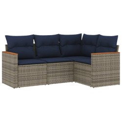 Ensemble de canapé de jardin 4 pcs avec coussins gris résine tressée 644965644965