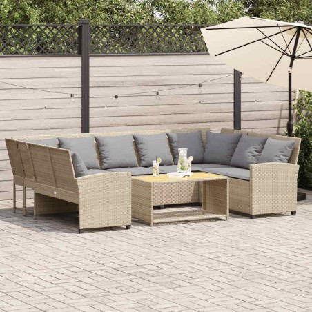 Canapé de jardin avec coussins beige résine tressée 644973644973