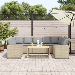 Canapé de jardin avec coussins beige résine tressée 644973644973