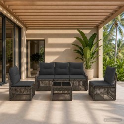 Ensemble de canapé de jardin 6 pcs Gris polyrotin 644974644974