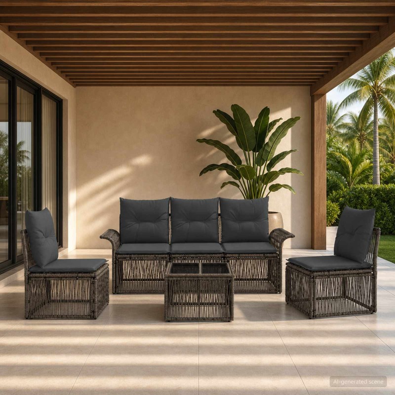 Ensemble de canapé de jardin 6 pcs Gris polyrotin 644975644975