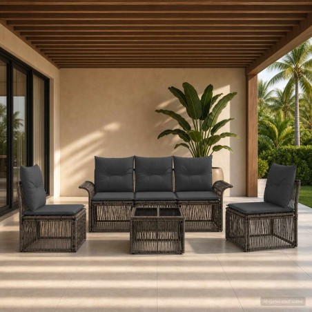 Ensemble de canapé de jardin 6 pcs Gris polyrotin 644975644975