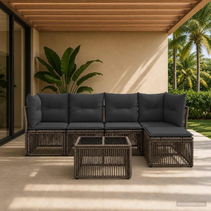 Ensemble de canapé de jardin 6 pcs Gris polyrotin 644977644977
