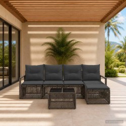 Ensemble de canapé de jardin 6 pcs Gris polyrotin 644979644979