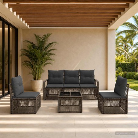 Ensemble de canapé de jardin 6 pcs Gris polyrotin 644982644982