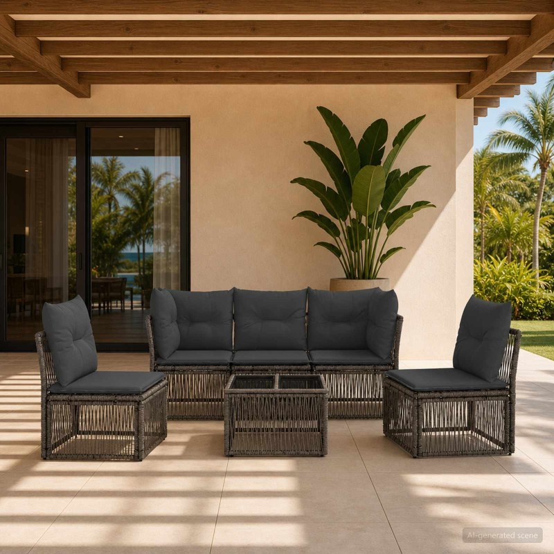 Ensemble de canapé de jardin 6 pcs Gris polyrotin 645003645003