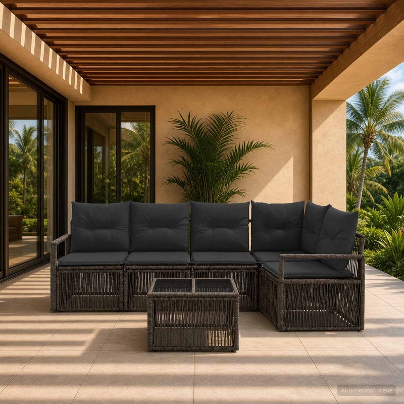 Ensemble de canapé de jardin 6 pcs Gris polyrotin 645006645006