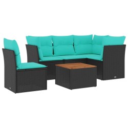 Salon de jardin 6 pcs avec coussins noir résine tressée 645015645015