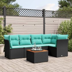 Salon de jardin 6 pcs avec coussins noir résine tressée 645016645016
