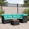 Salon de jardin 6 pcs avec coussins noir résine tressée 645016645016