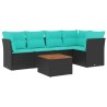Salon de jardin 6 pcs avec coussins noir résine tressée 645016645016