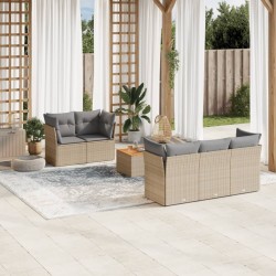 Ensemble de canapé de jardin 6 pcs avec coussins en rotin synthétique beige 645019645019