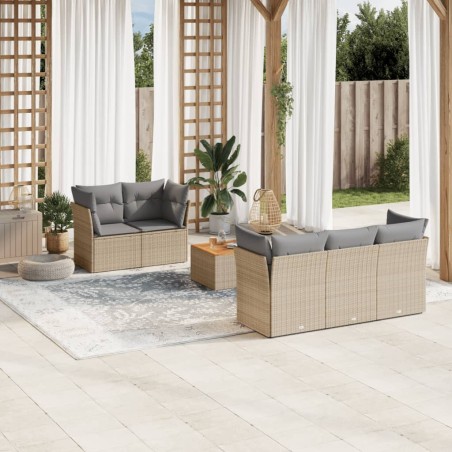 Ensemble de canapé de jardin 6 pcs avec coussins en rotin synthétique beige 645019645019