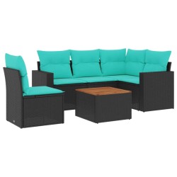 Salon de jardin 6 pcs avec coussins noir résine tressée 645022645022