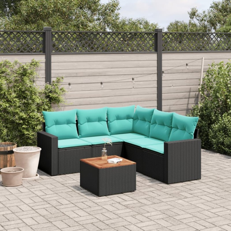 Salon de jardin 6 pcs avec coussins noir résine tressée 645023645023