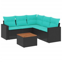Salon de jardin 6 pcs avec coussins noir résine tressée 645023645023