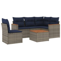 Ensemble de canapé de jardin 6 pcs avec coussins gris résine tressée 645035645035