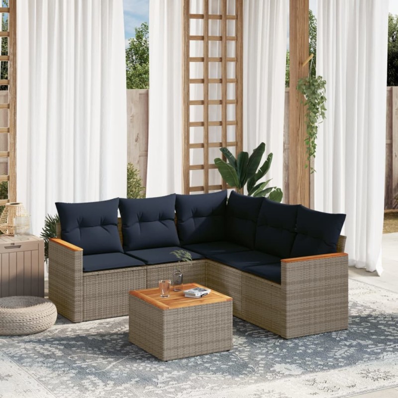 Ensemble de canapé de jardin 6 pcs avec coussins gris résine tressée 645037645037