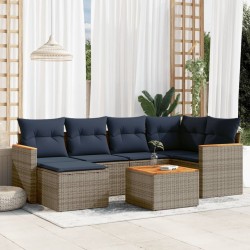 Ensemble de canapé de jardin 7 pcs avec coussins gris résine tressée 645038645038