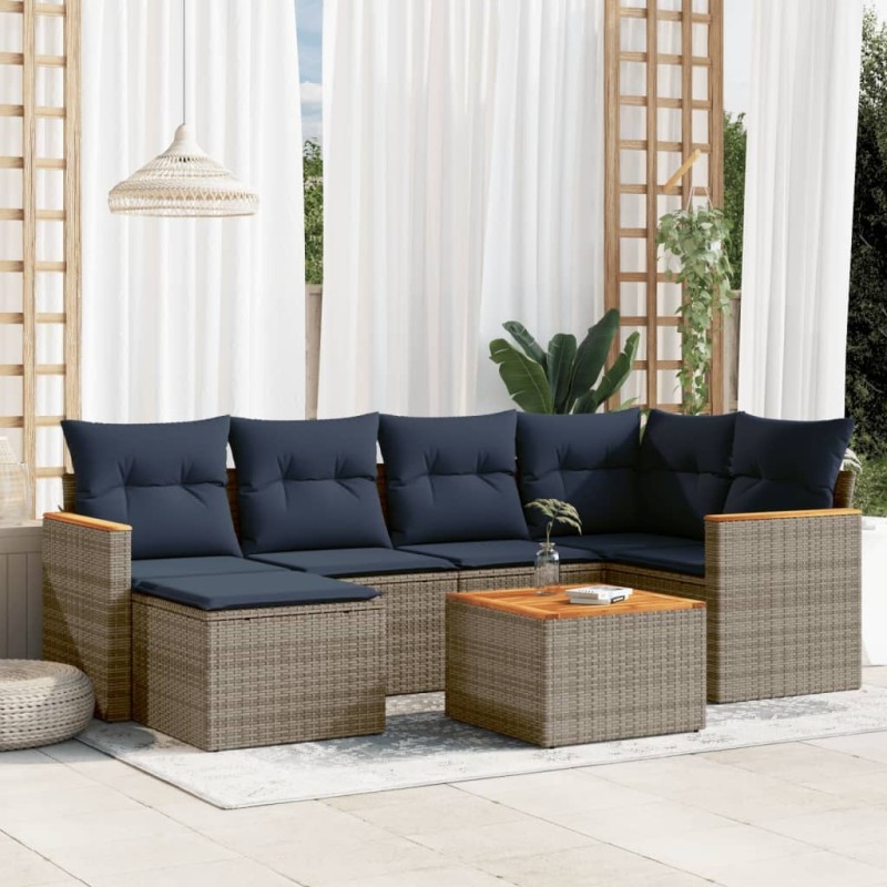 Ensemble de canapé de jardin 7 pcs avec coussins gris résine tressée 645038645038