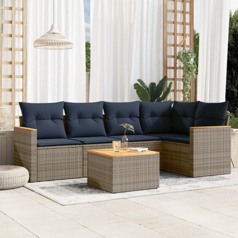Ensemble de canapé de jardin 6 pcs avec coussins gris résine tressée 645064645064