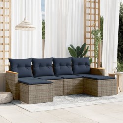 Ensemble de canapé de jardin 6 pcs avec coussins gris résine tressée 645087645087