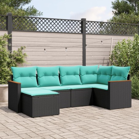 Salon de jardin 6 pcs avec coussins noir résine tressée 645094645094
