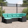 Salon de jardin 6 pcs avec coussins noir résine tressée 645094645094