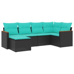 Salon de jardin 6 pcs avec coussins noir résine tressée 645094645094
