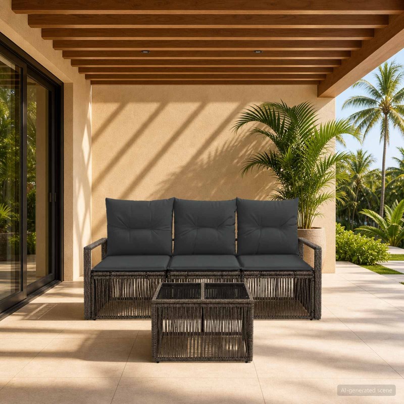 Ensemble de canapé de jardin 4 pcs Gris polyrotin 645099645099