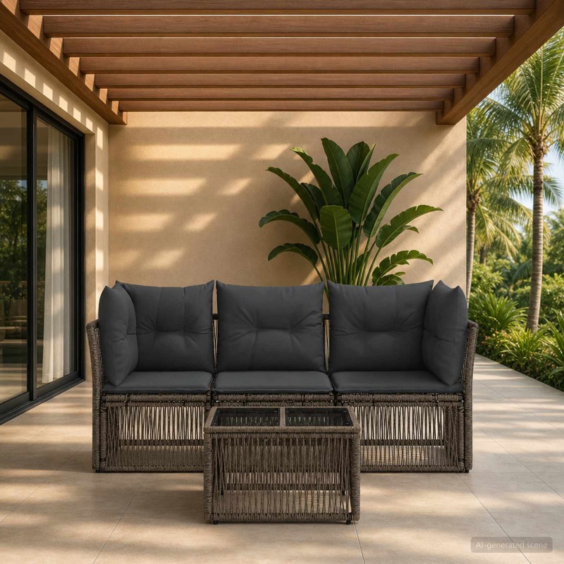 Ensemble de canapé de jardin 4 pcs Gris polyrotin 645106645106