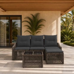 Ensemble de canapé de jardin 5 pcs Gris polyrotin 645112645112