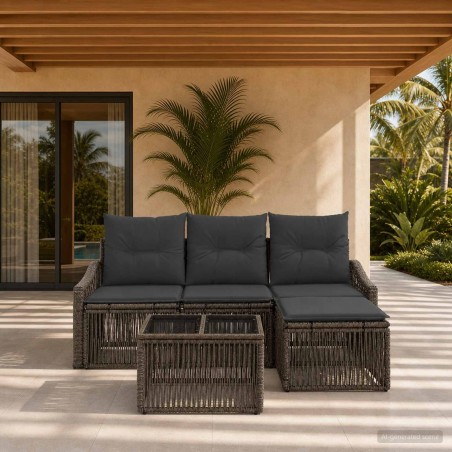 Ensemble de canapé de jardin 5 pcs Gris polyrotin 645112645112