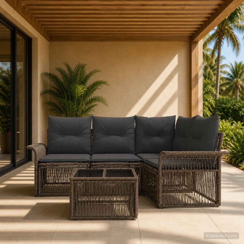 Ensemble de canapé de jardin 5 pcs Gris polyrotin 645116645116